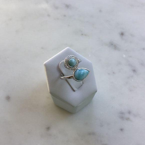 Clearance Sale $28 Firm! Natural Larimar & Cz Sterling Ring, Sz 6 - Picture 4 of 16
